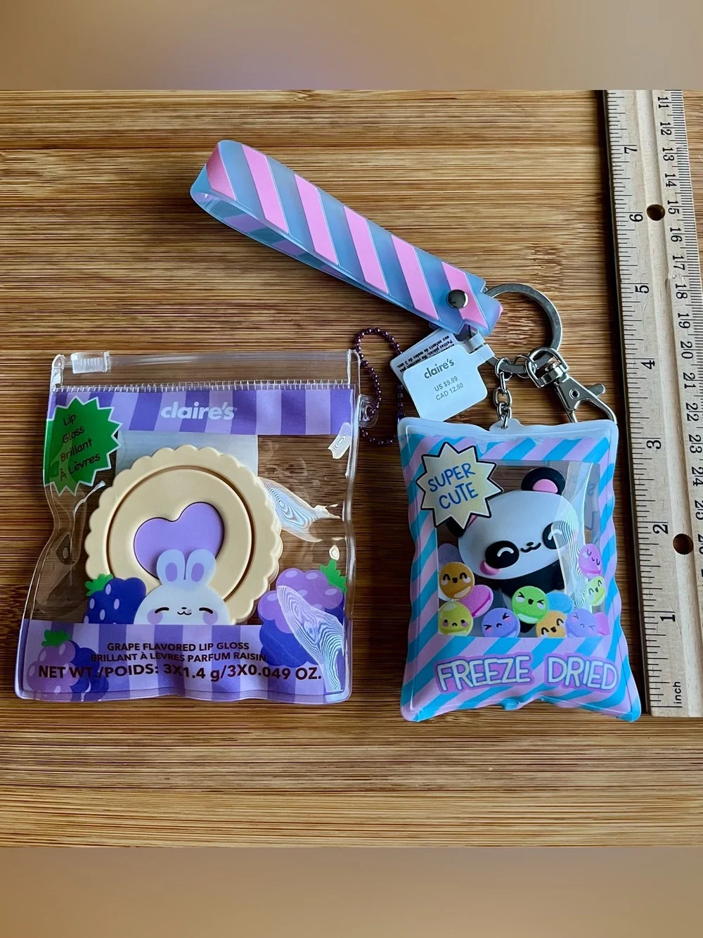Claire's Panda Freeze Dried Snack Keychain / Charm & A Grape Flavored Lip Gloss